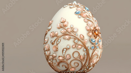 Exquisite ceramic easter egg with intricate jewelry details, faberge, eggs, decorative, ceramic, easter, jewelry. Russian Faberg Egg. Illustration