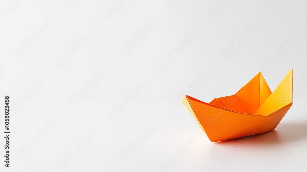 Orange Origami Boat on White Background Orange Origami Boat on White Background