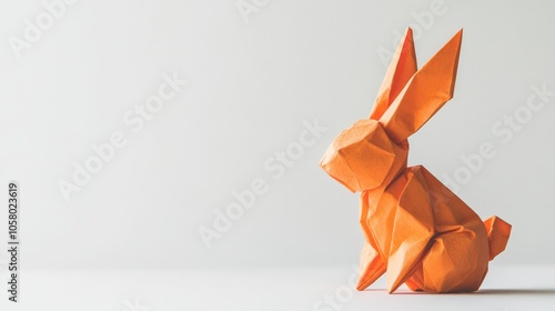Orange Origami Rabbit on White Background