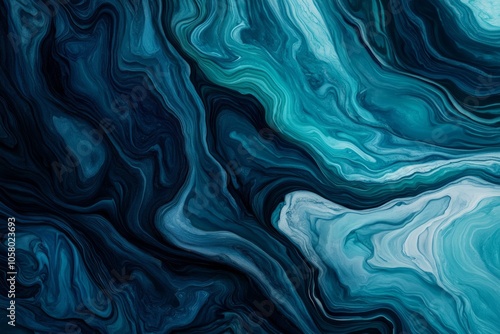 Abstract blue and green liquid swirl pattern background.