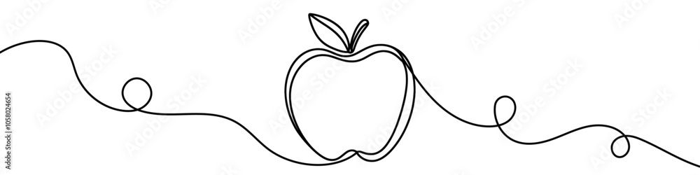 Continuous linear drawing of apple. One line drawing apple. Apple in one line style. Vector illustration. Continuous linear drawing of apple. One line drawing apple. Apple in one line style. Vector illustration.