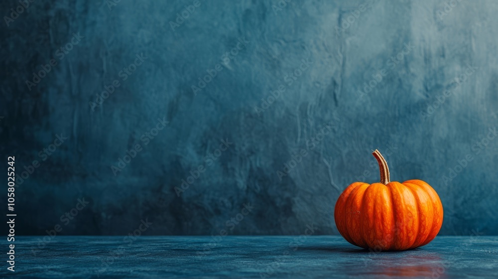 Vibrant Orange Pumpkin on Blue Background Vibrant Orange Pumpkin on Blue Background