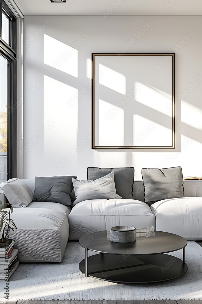 Fototapeta premium Modern Interior of Stylish Living Room ,Wall Mock Up, Frame , Poster with Beautiful Background, 3d render
