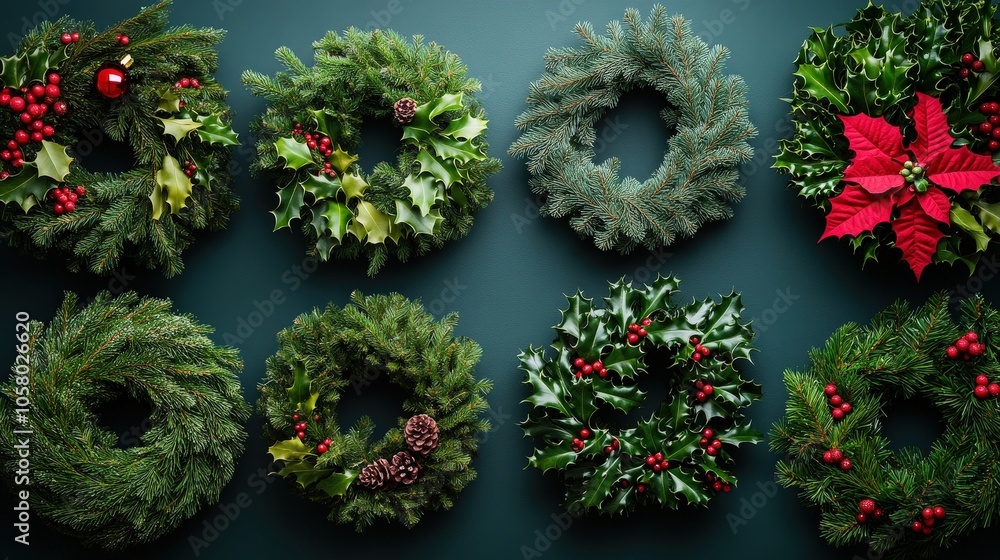 Festive Holiday Wreaths with Greenery and Berries Festive Holiday Wreaths with Greenery and Berries