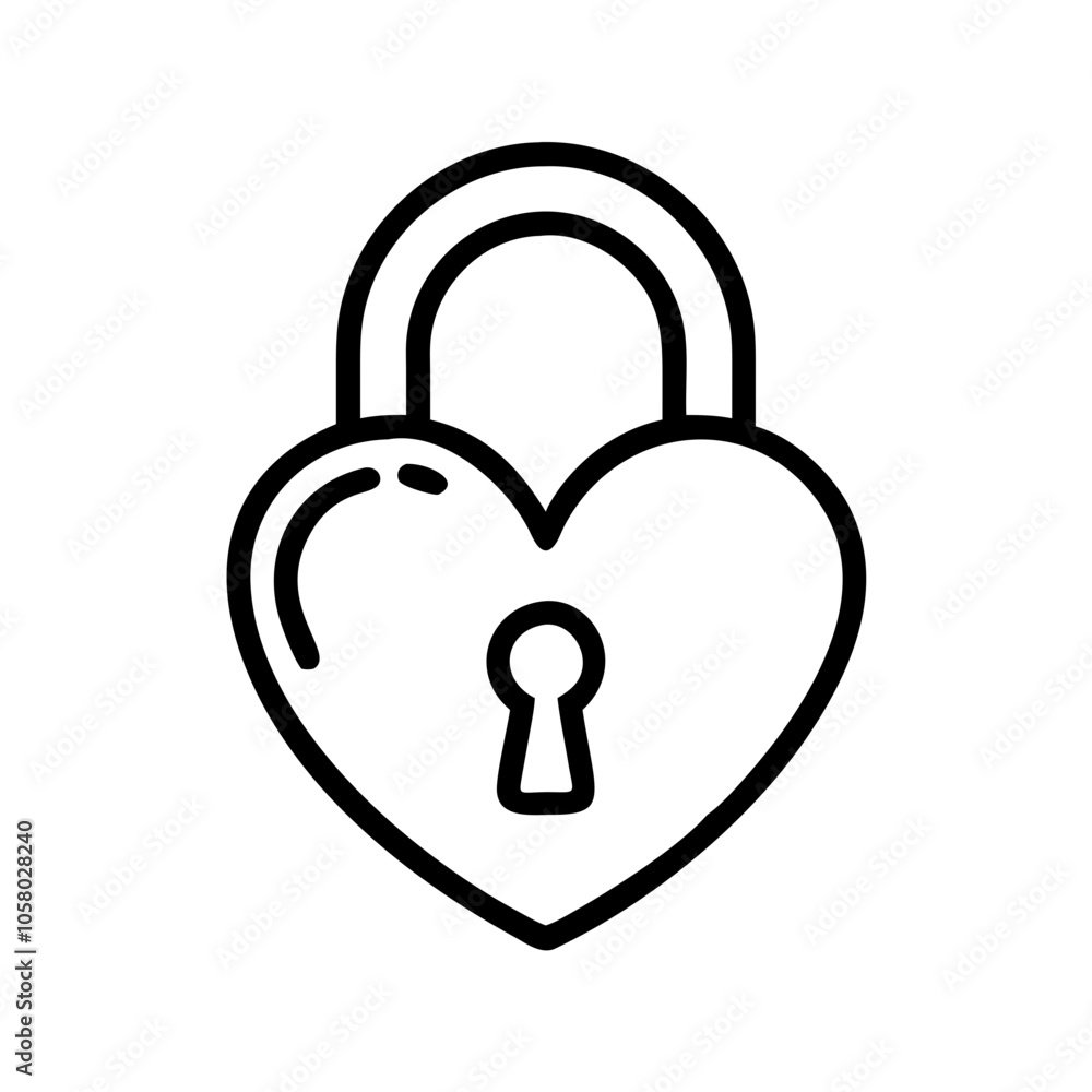 Heart-shaped padlock icon in black outline on white background Heart-shaped padlock icon in black outline on white background