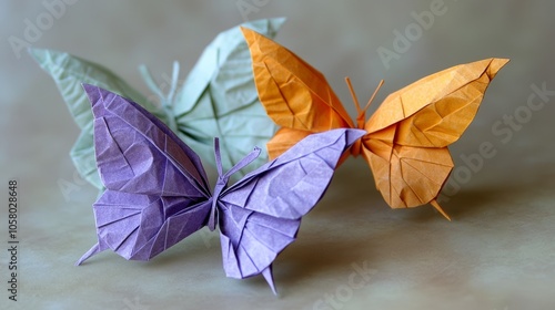 Colorful Origami Butterflies on Soft Background