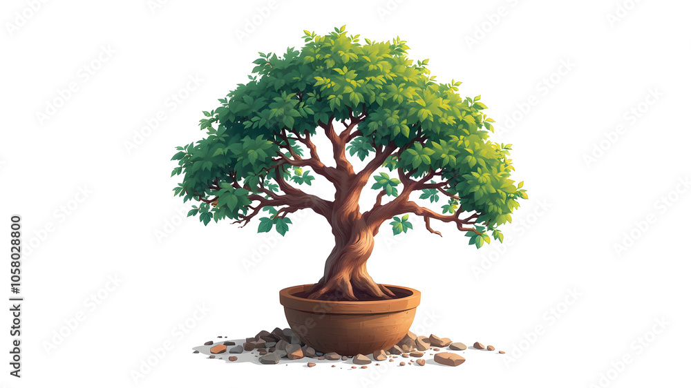 Bonsai tree in pot illustration. Generative AI Bonsai tree in pot illustration. Generative AI