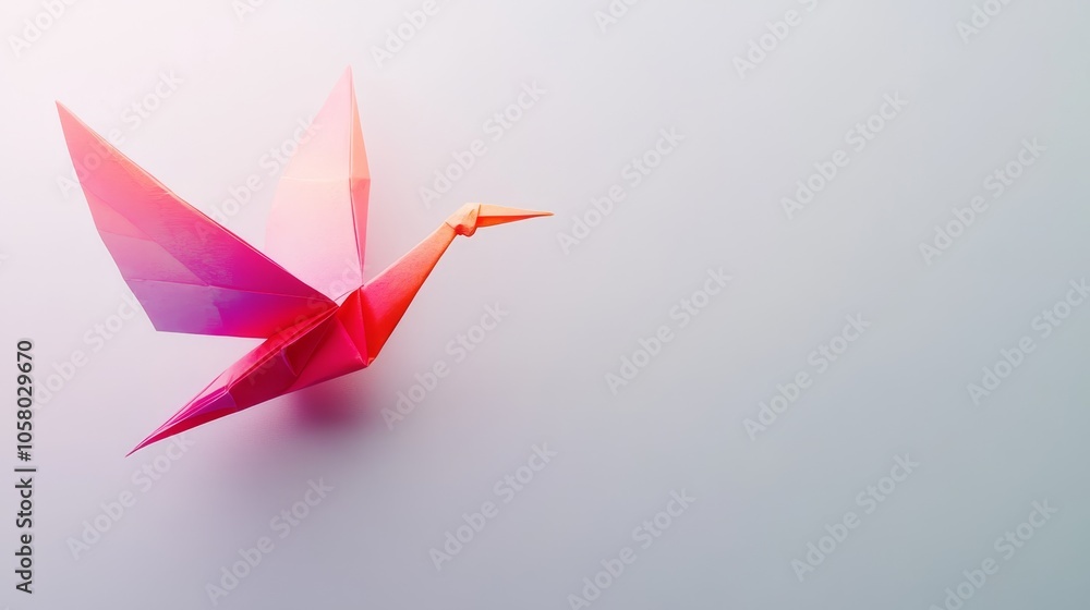 Vivid Pink Origami Crane on Minimalist Background Vivid Pink Origami Crane on Minimalist Background