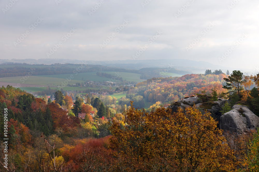 Colorful autumn Landscape in Bohemian Paradise, Czech Republic