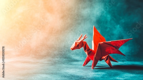 Colorful Origami Dragon on a Gradient Background photo