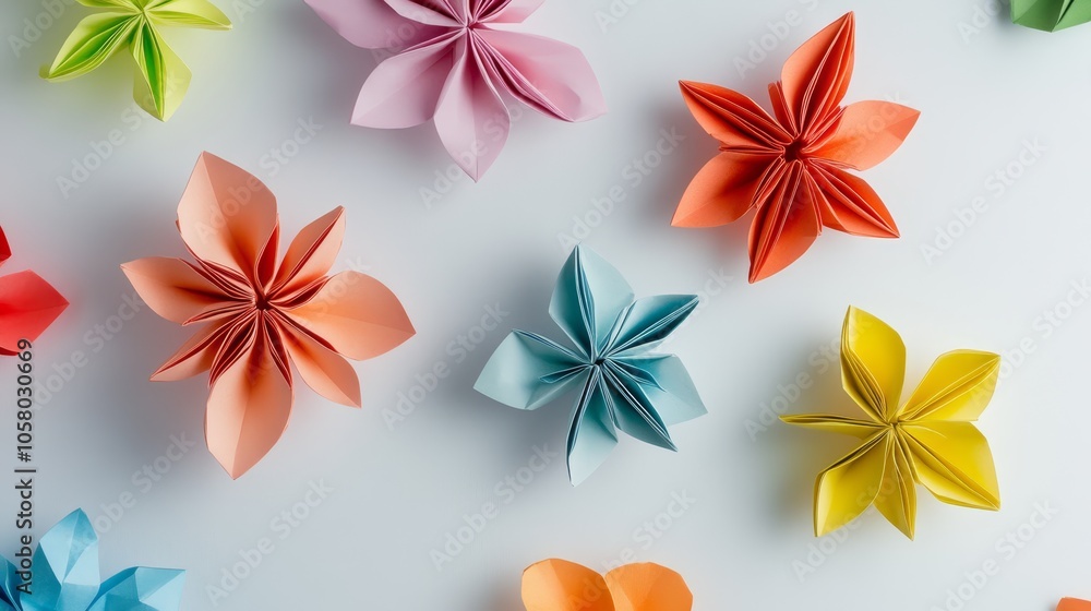 Obraz premium Colorful Paper Flowers on a Light Background
