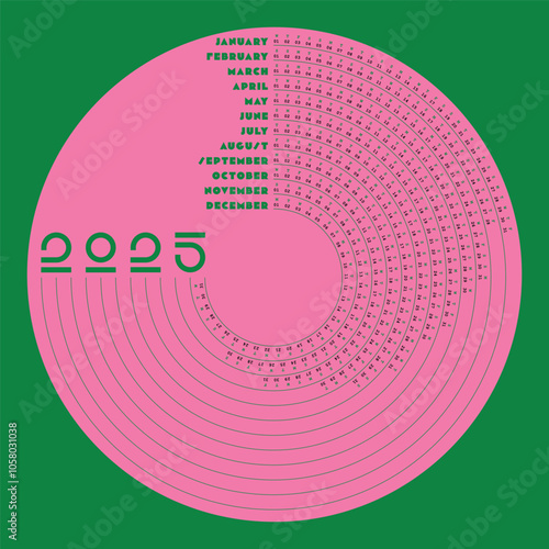 Pink and green Circular 2025 Calendar creative design