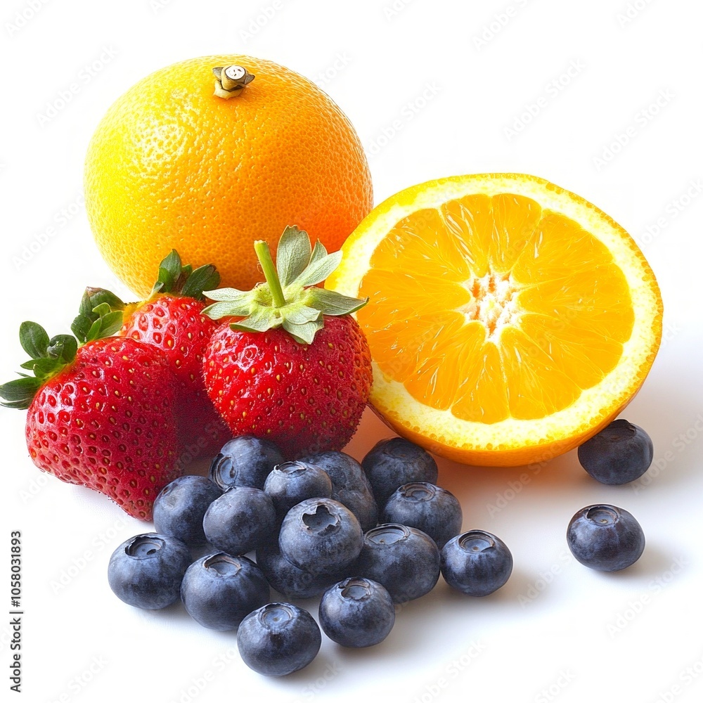 Fresh and vibrant assortment of fruits including oranges, strawberries, and blueberries. Perfect for health food or culinary projects. Enjoy the bright colors and natural beauty. AI Fresh and vibrant assortment of fruits including oranges, strawberries, and blueberries. Perfect for health food or culinary projects. Enjoy the bright colors and natural beauty. AI