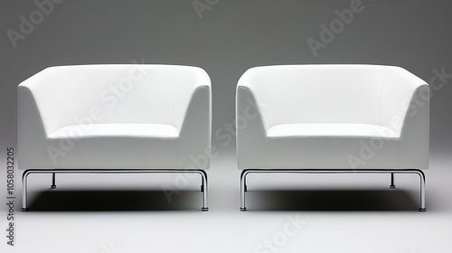 Modern white armchairs with sleek design, perfect for contemporary interiors and minimalist decor settings. photo