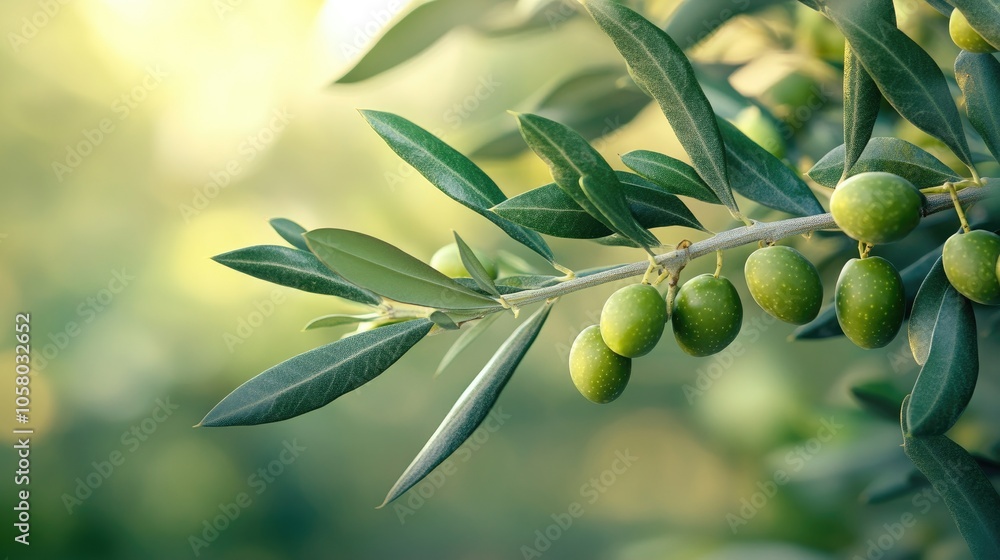 Close-Up of Green Olives on a Branch with Sunlit Leaves in a Mediterranean Garden Setting Close-Up of Green Olives on a Branch with Sunlit Leaves in a Mediterranean Garden Setting