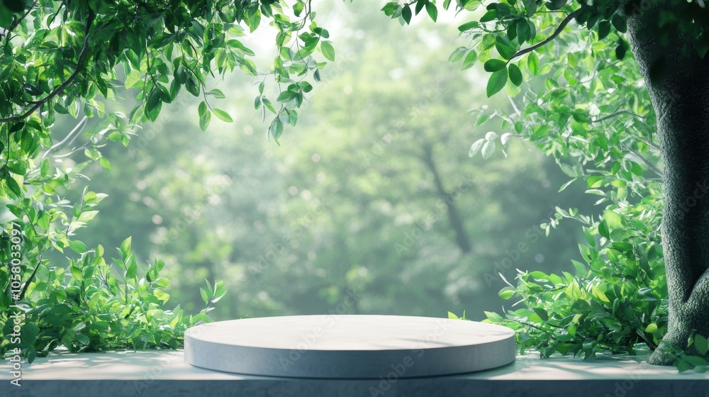 Minimalist 3D Illustration of an Empty Podium Surrounded by Nature Minimalist 3D Illustration of an Empty Podium Surrounded by Nature