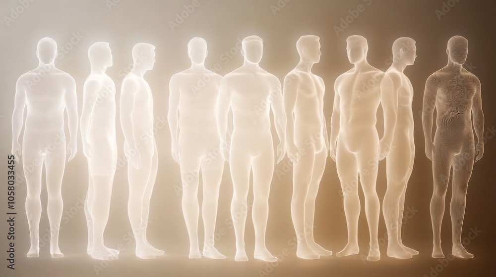Silhouettes of male figures illustrating human anatomy and movement in a gradient light setting. Silhouettes of male figures illustrating human anatomy and movement in a gradient light setting.