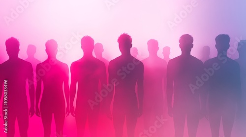 Silhouettes of people in a colorful mist, creating an abstract and mysterious atmosphere for art or creativity projects.