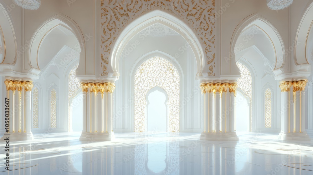 Ethereal White Marble Archway Interior with Soft Lighting Ethereal White Marble Archway Interior with Soft Lighting