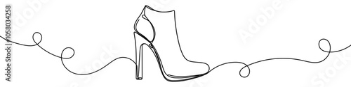 Elegant high heels shoes are drawn with one continuous line on a white background. Minimalist and fashionable illustration