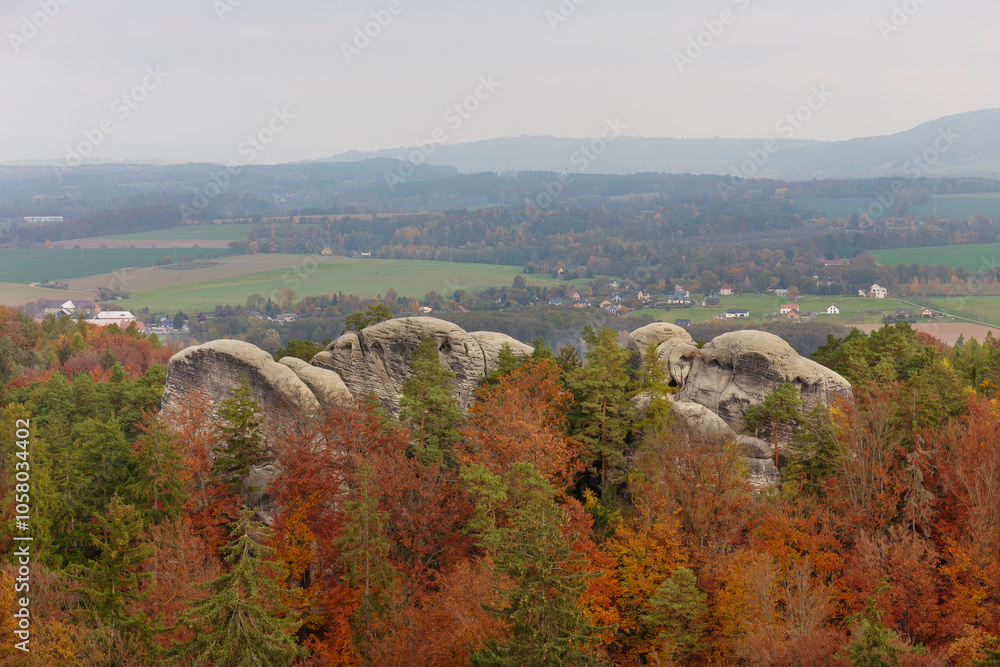 Colorful autumn Landscape in Bohemian Paradise, Czech Republic