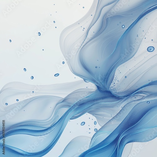 An abstract minimalist background featuring flowing blue and white waves with droplets, symbolizing insulin and glucose dynamics