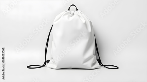 White backpack with laces. Sport bag mockup on gray background. Generative AI