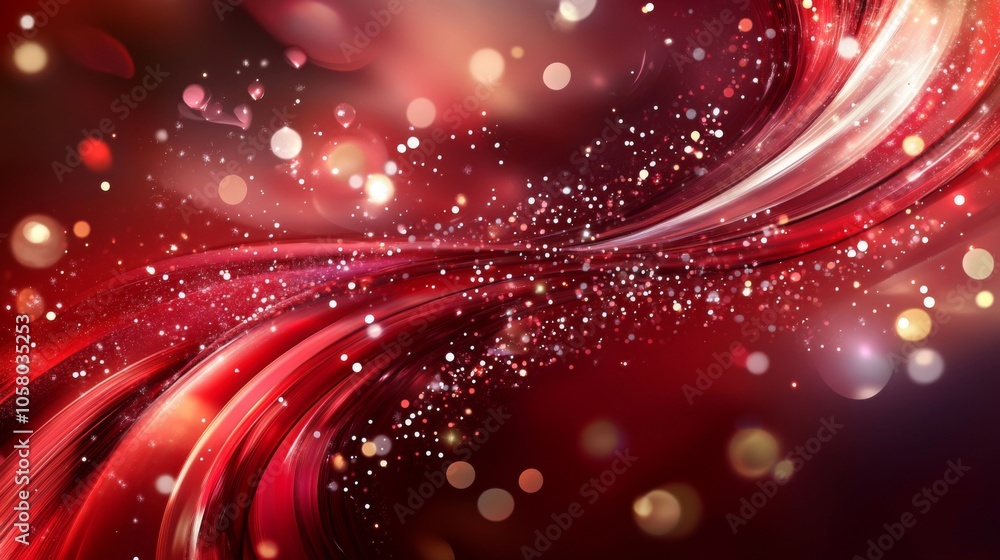 Obraz premium mesmerizing abstract image featuring red swirls and sparkling particles, creating a dreamy and ethereal atmosphere.