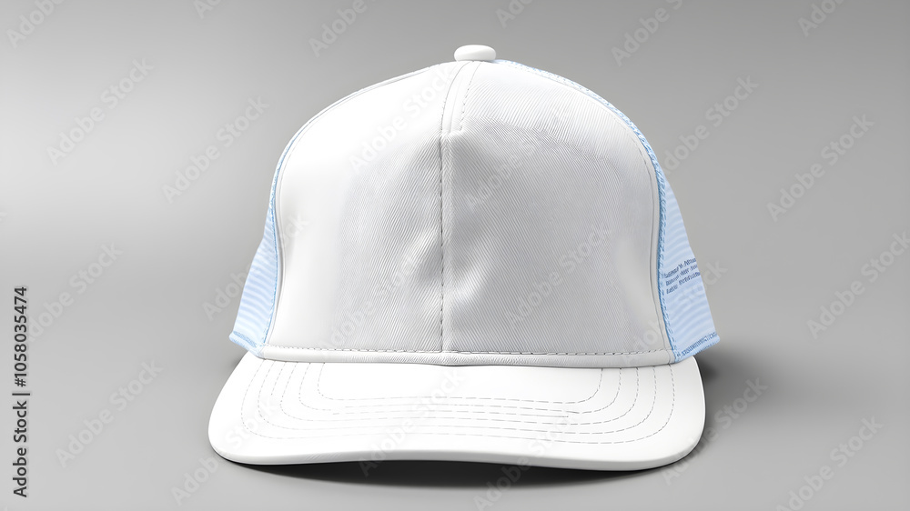 White trucker hat for mockup on gray background. Generative AI White trucker hat for mockup on gray background. Generative AI