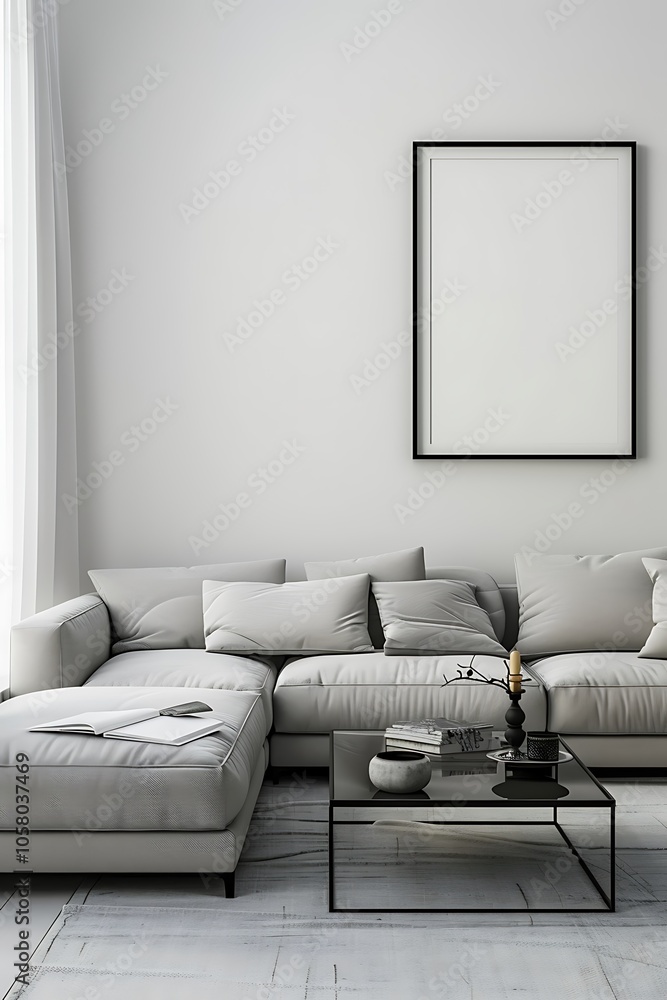 Fototapeta premium Modern Interior of Stylish Living Room ,Wall Mock Up, Frame , Poster with Beautiful Background, 3d render