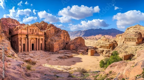 Stunning Panoramic View of Ancient Petra, Jordan with Rock-Cut Architecture