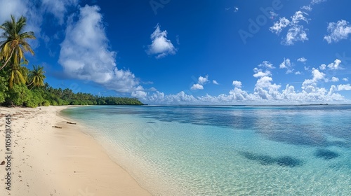 Tropical Paradise with Crystal Clear Waters and Lush Palm Trees