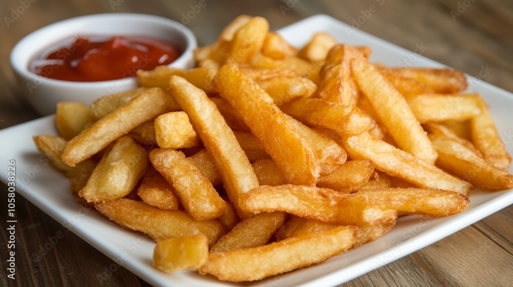 Crispy Golden French Fries with Tomato Ketchup Crispy Golden French Fries with Tomato Ketchup