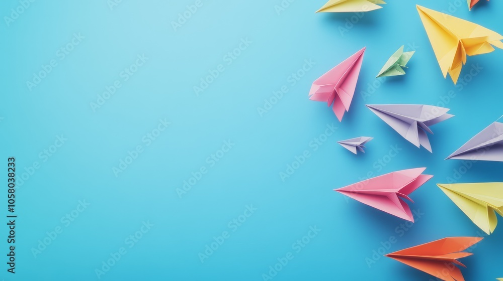 Colorful Paper Airplanes on Blue Background Colorful Paper Airplanes on Blue Background