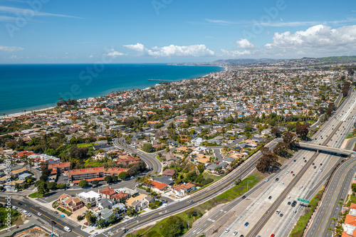 Aerial cityscape shot of South San Clemente and I-5 freeway