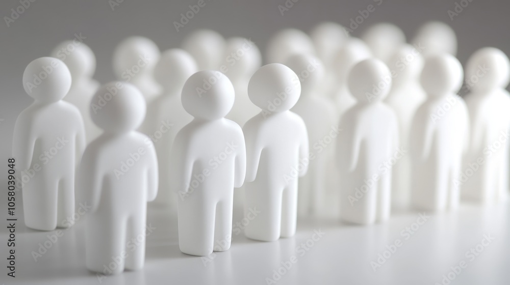 A collection of white figurines representing diverse individuals standing together, symbolizing unity and diversity in society. A collection of white figurines representing diverse individuals standing together, symbolizing unity and diversity in society.