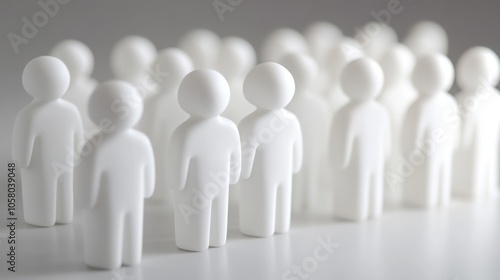 A collection of white figurines representing diverse individuals standing together, symbolizing unity and diversity in society.