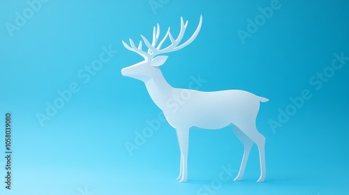 Minimalistic White Deer Silhouette on Blue Background