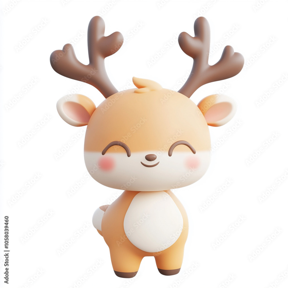 Cute cartoon deer character with a cheerful expression Cute cartoon deer character with a cheerful expression