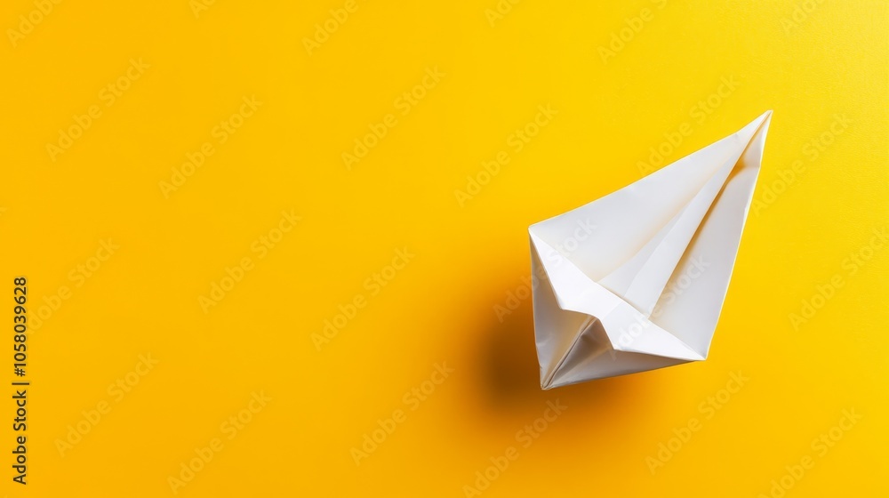 Minimalistic White Paper Boat on Bright Yellow Background Minimalistic White Paper Boat on Bright Yellow Background