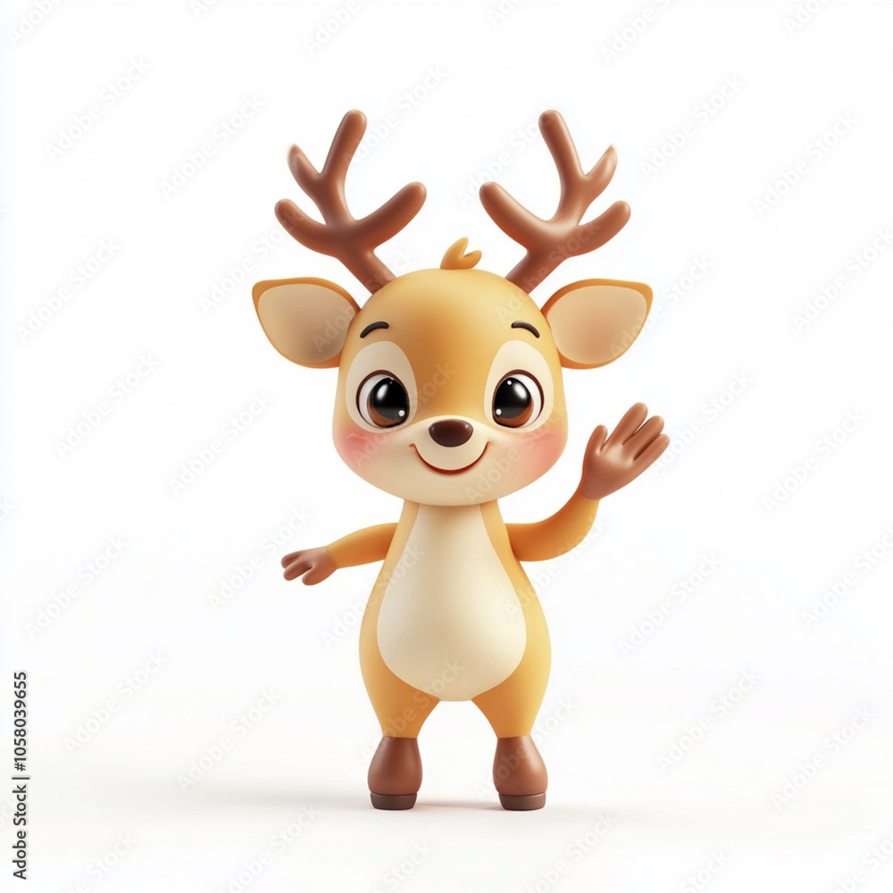 Cute cartoon deer character with a cheerful expression Cute cartoon deer character with a cheerful expression