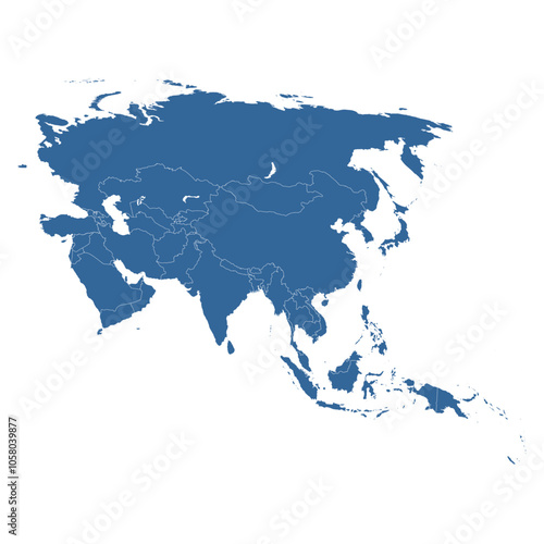 Vector map of the Asia continent including the borders of all Asian countries