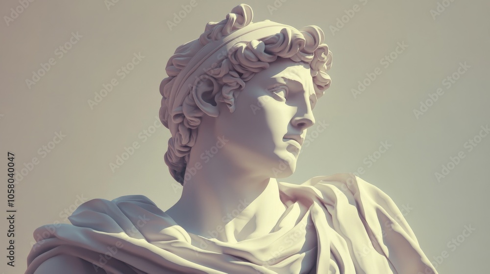 Obraz premium A detailed marble statue of a classical figure, showcasing intricate craftsmanship and historical art.