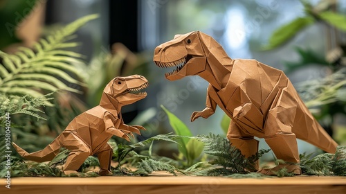 Origami Dinosaurs in a Natural Setting