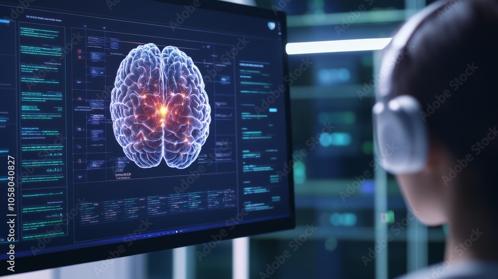 A focused individual analyzes brain activity data on a computer, showcasing advanced technology and neuroscience research. A focused individual analyzes brain activity data on a computer, showcasing advanced technology and neuroscience research.