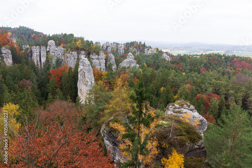 Colorful autumn Landscape in Bohemian Paradise, Czech Republic 