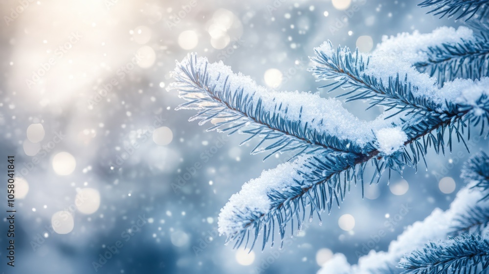 Frozen Pine Branch Winter Wonderland Snowy Landscape Frozen Pine Branch Winter Wonderland Snowy Landscape
