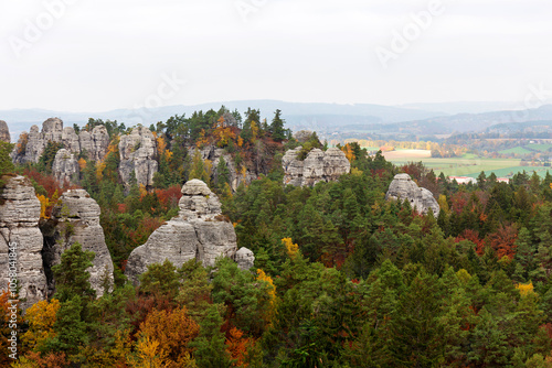 Colorful autumn Landscape in Bohemian Paradise, Czech Republic 