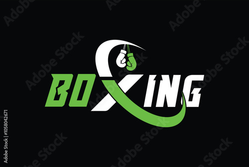 Logo for boxing with two gloves and arrow on black background.