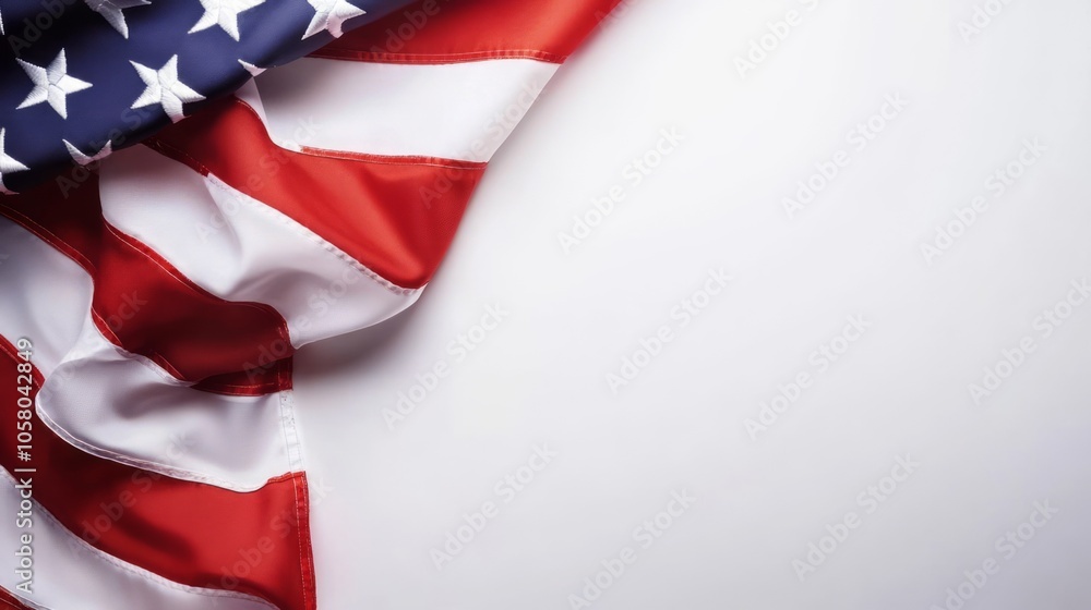 American Flag Draped on a White Background American Flag Draped on a White Background